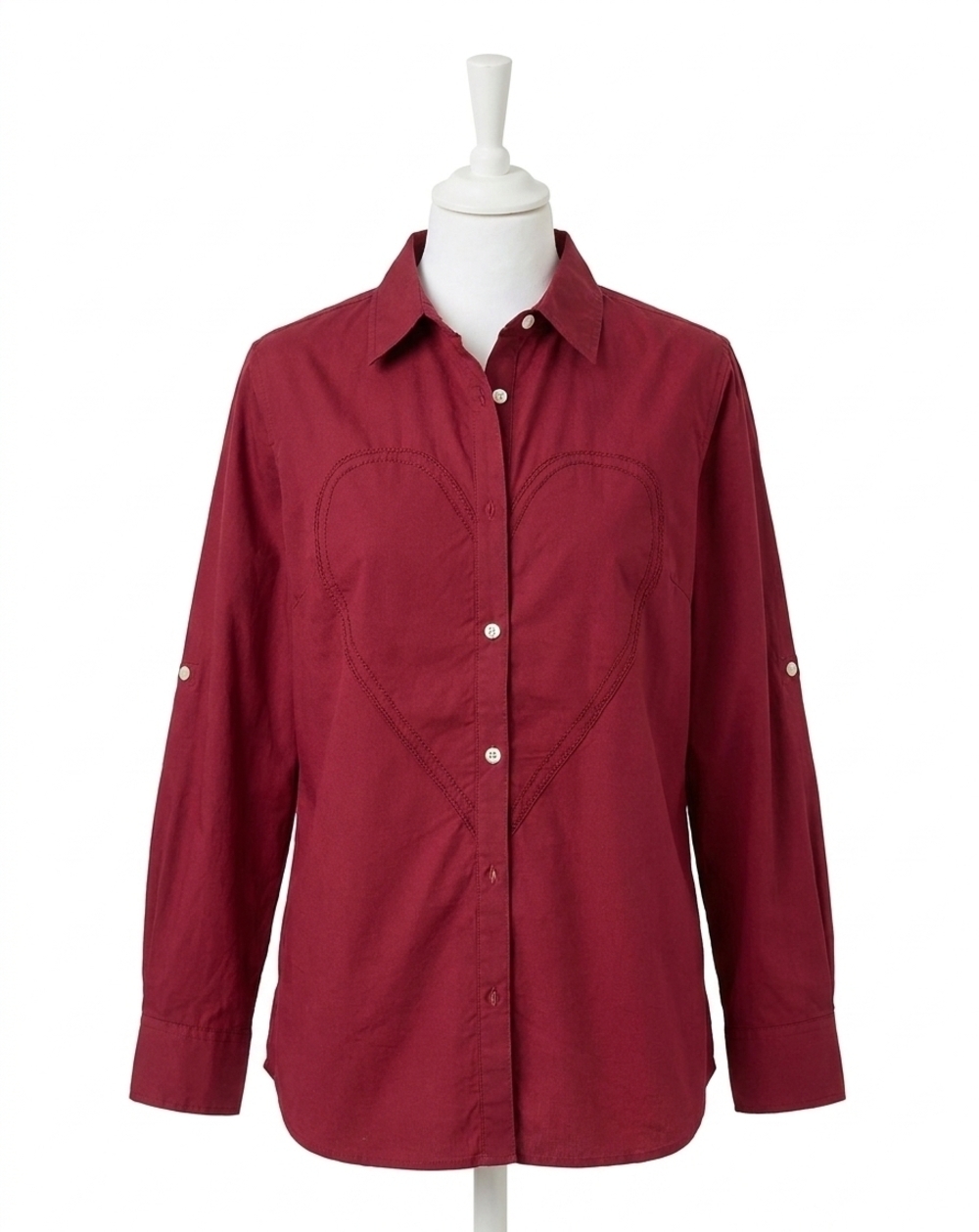 NEW KERRI ROSENTHAL mia max heart button down shirt in burgundy